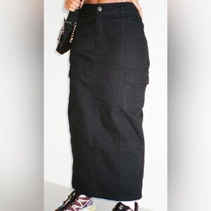 Motel Rocks Black Maxi Cargo Skirt